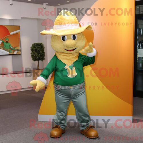 Personnage De Costume De Mascotte Redbrokoly De Brocoli Beige Habillé D Une Veste En Cuir Et De Porte-Documents