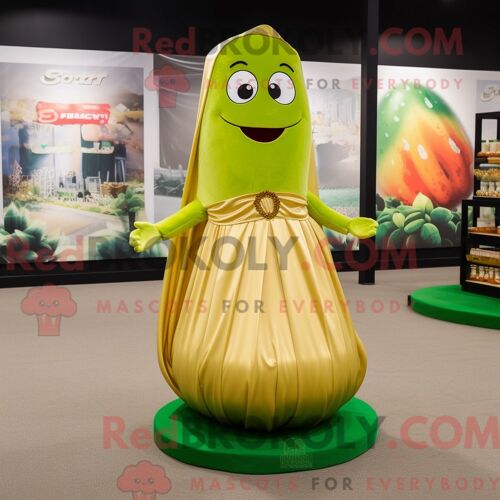 Costume Mascotte Redbrokoly De Méduse Beige Personnage Habillé D Une Combishort Et D Épinglettes
