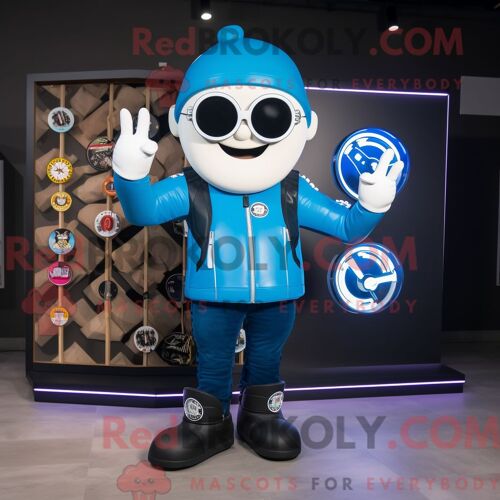 Personnage Mascotte Redbrokoly De Blue Donut Habillé D Une Veste De Motard Et De Montres Numériques
