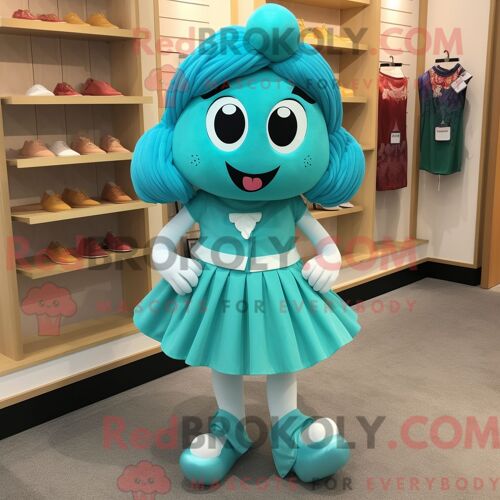 Costume De Mascotte Redbrokoly De Candy Sarcelle Habillé Avec Une Mini-Jupe Et Des Cravates