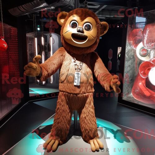 Costume Mascotte Redbrokoly De Contorsionniste Marron Habillé D Une Combinaison Et De Porte-Clés
