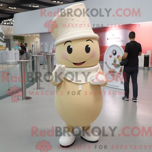Costume De Mascotte Redbrokoly De Cornet De Glace Beige Personnage Habillé Avec Un Legging Et Des Épingles À Chapeau