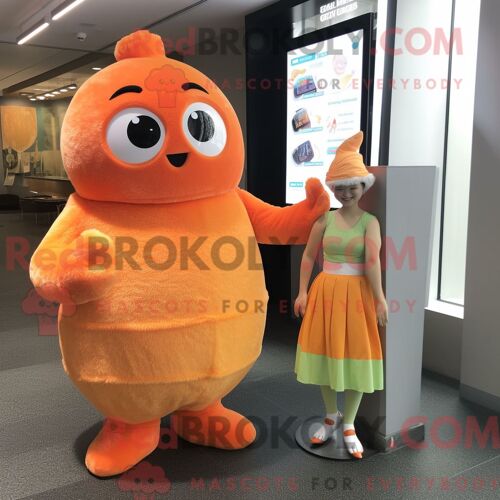 Personnage De Costume De Mascotte Redbrokoly Orange Ice Habillé Avec Une Robe Trapèze Et Des Porte-Clés