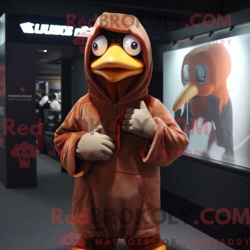 Personnage De Costume De Mascotte Redbrokoly De Rust Hens Habillé Avec Un Sweat À Capuche Et Des Écharpes
