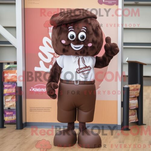 Personnage De Costume De Mascotte Redbrokoly De Barres De Chocolat Habillé Avec Une Chemise Oxford Et Des Pinces À Cheveux