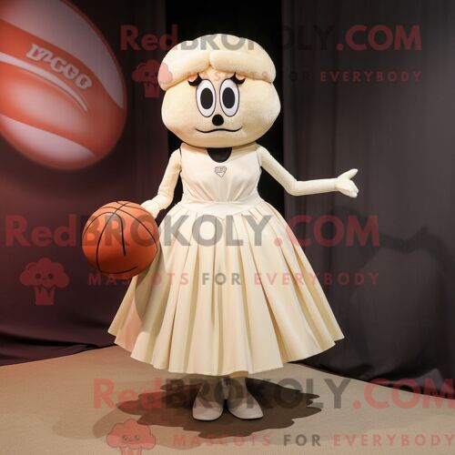 Personnage De Costume De Mascotte Redbrokoly De Ballon De Basket-Ball Crème Habillé Avec Une Jupe Trapèze Et Des Broches