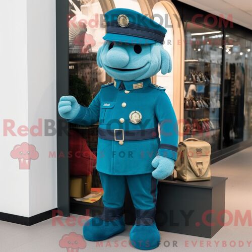 Costume De Mascotte Redbrokoly De Soldat De La Marine Turquoise Personnage Habillé Avec Un Pull Et Des Portefeuilles