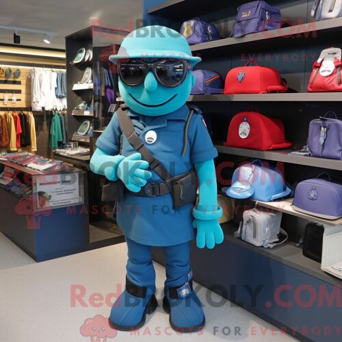 Costume De Mascotte Redbrokoly De Soldat De La Marine Turquoise Personnage Habillé Avec Un Pull Et Des Portefeuilles