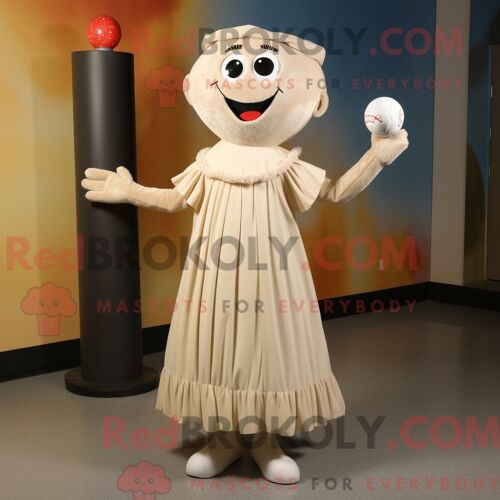 Costume Mascotte Redbrokoly De Juggle Beige Personnage Habillé D Une Robe Taille Empire Et De Pinces À Chaussures