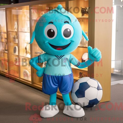 Costume De Mascotte Redbrokoly De Ballon De Football Turquoise Personnage Habillé Avec Un Pantalon Capri Et Des Ceintures