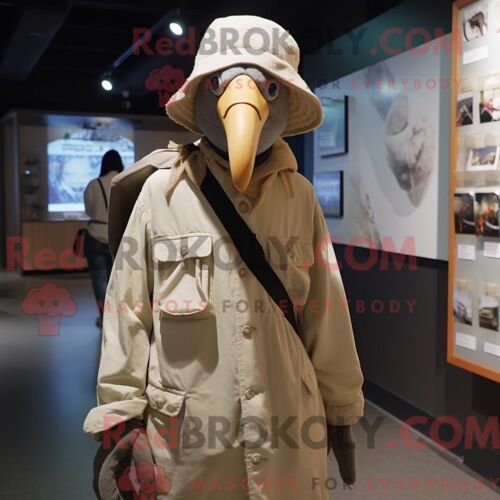 Costume De Mascotte Redbrokoly De Corbeau Crème Personnage Habillé D Une Parka Et D Épingles À Chapeau
