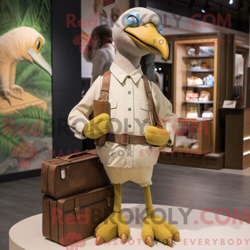 Costume De Mascotte Redbrokoly Tan Dodo Bird Habillé Avec Un T-Shirt Graphique Et Des Porte-Documents