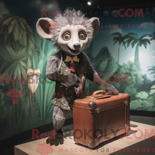 Costume De Mascotte Redbrokoly Aye-Aye Habillé Avec Une Barboteuse Et Des Porte-Documents