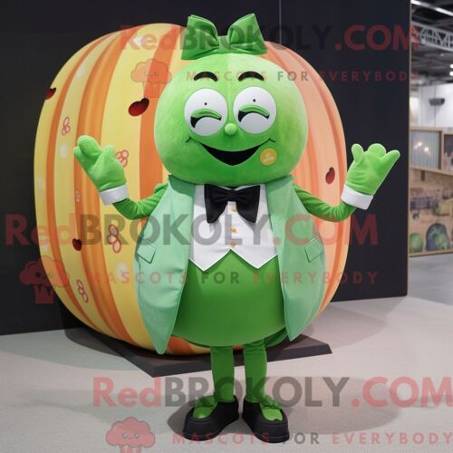 Personnage De Costume De Mascotte Redbrokoly De Citrouille Vert Citron Habillé D Un Gilet Et De Noeuds Papillons