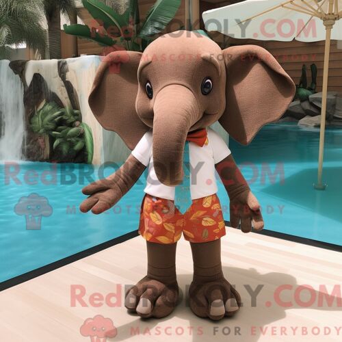 Costume De Mascotte Redbrokoly D Éléphant Marron Personnage Habillé D Un Maillot De Bain Et De Noeuds Papillons