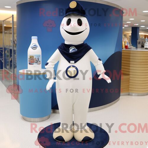 Costume De Mascotte Redbrokoly De Bouteille De Lait Bleu Marine Habillé Avec Un Maillot De Bain Une Pièce Et Des Châles