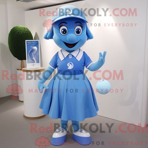 Personnage De Mascotte Redbrokoly De Balle De Golf Bleue Habillé D Une Jupe Trapèze Et De Montres Numériques