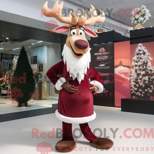 Costume De Mascotte Redbrokoly De Renne Marron Habillé D Une Robe De Soirée Et De Bonnets