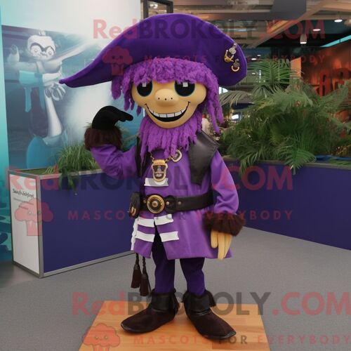 Costume De Mascotte Redbrokoly De Pirate Violet Personnage Habillé D Une Robe Midi Et De Clips Pour Écharpe