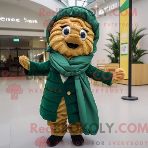 Personnage De Costume De Mascotte Redbrokoly De Croissant Vert Forêt Habillé Avec Une Veste Et Des Clips D Écharpe