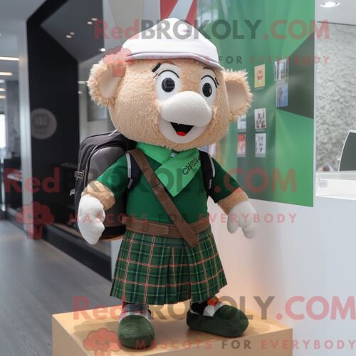 Personnage De Costume De Mascotte Redbrokoly Du Drapeau Irlandais Habillé Avec Une Chemise Boutonnée Et Des Sacs À Dos