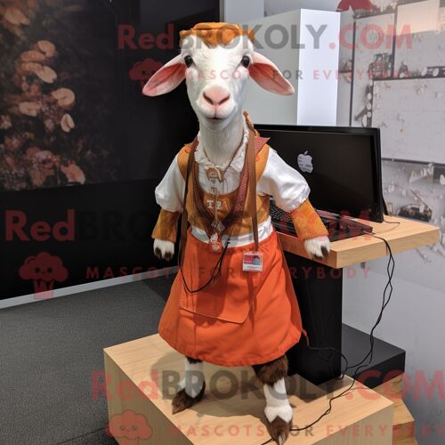 Costume De Mascotte Redbrokoly De Chèvre Bleue Habillé Avec Une Jupe Trapèze Et Des Épingles À Cheveux