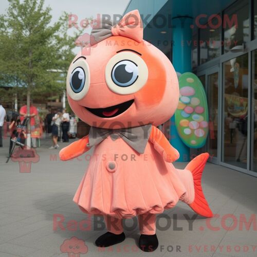 Personnage De Costume De Mascotte Redbrokoly De Saumon Pêche Habillé Avec Une Robe Trapèze Et Des Bandeaux