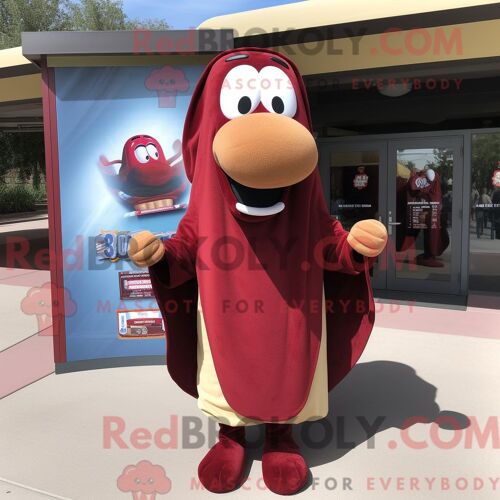 Costume De Mascotte Redbrokoly De Hot Dogs Marron Habillé D Un Rash Guard Et D Épingles À Châle