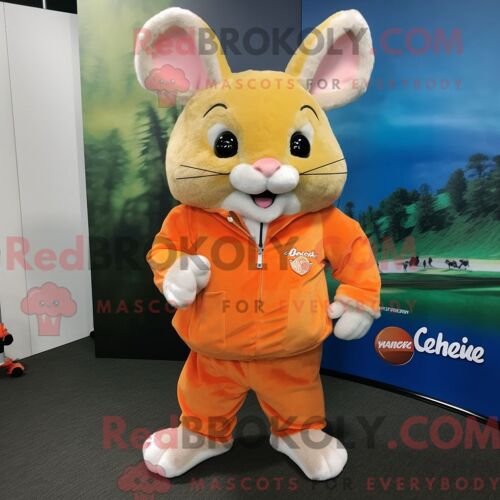 Costume Mascotte Redbrokoly De Chinchilla Orange Personnage Habillé Avec Une Veste Et Des Pinces À Chaussures