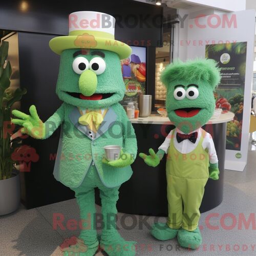 Costume Mascotte Redbrokoly De Paella Verte Personnage Habillé D Une Robe De Cocktail Et De Pochettes De Costume