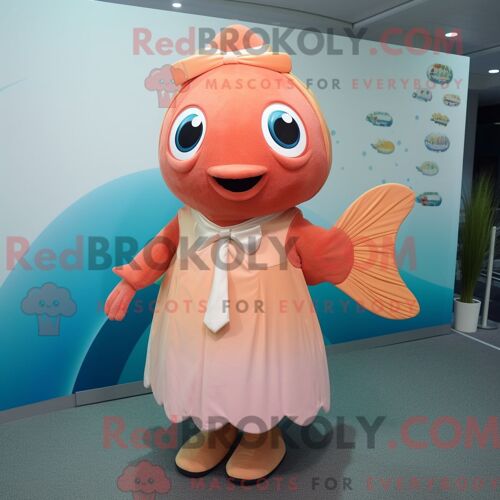 Personnage De Costume De Mascotte Redbrokoly De Saumon Pêche Habillé Avec Une Robe Trapèze Et Des Bandeaux