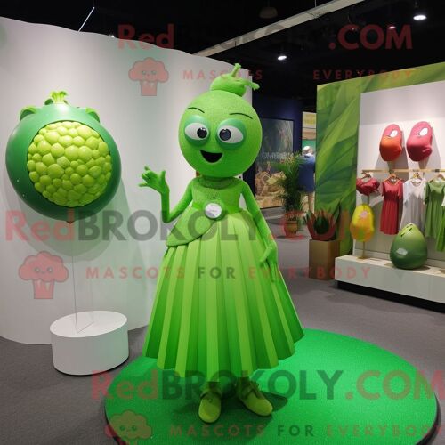Personnage De Costume De Mascotte Redbrokoly De Pendentif Vert Citron Habillé Avec Une Robe De Cocktail Et Des Porte-Monnaie