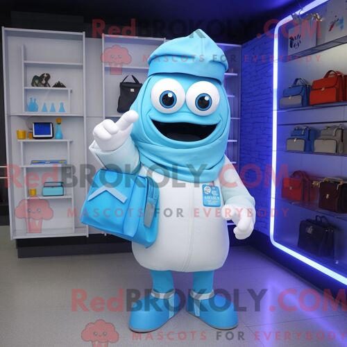 Costume De Mascotte Redbrokoly De Docteur Bleu Ciel Habillé Avec Un Sweat À Capuche Et Des Portefeuilles