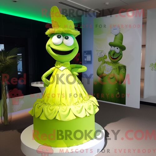Personnage De Costume De Mascotte Redbrokoly De Gâteau De Mariage Vert Citron Habillé Avec Une Jupe-Culotte Et Des Bandeaux