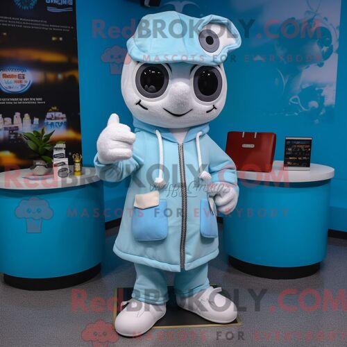 Costume De Mascotte Redbrokoly De Docteur Bleu Ciel Habillé Avec Un Sweat À Capuche Et Des Portefeuilles