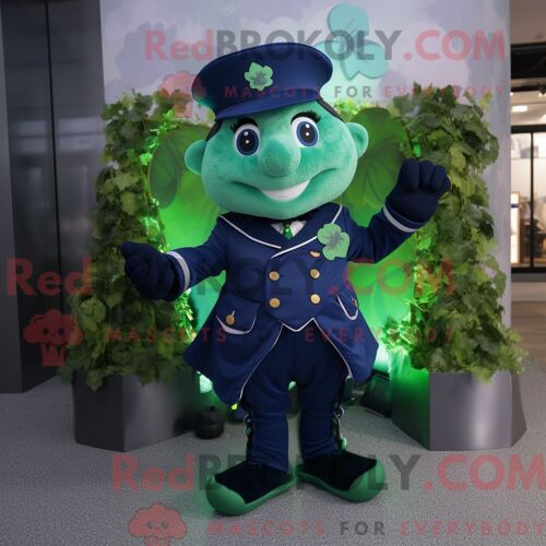 Costume De Mascotte Redbrokoly De Trèfle À Quatre Feuilles De La Marine Personnage Habillé D Un Costume Et De Sacs À Dos