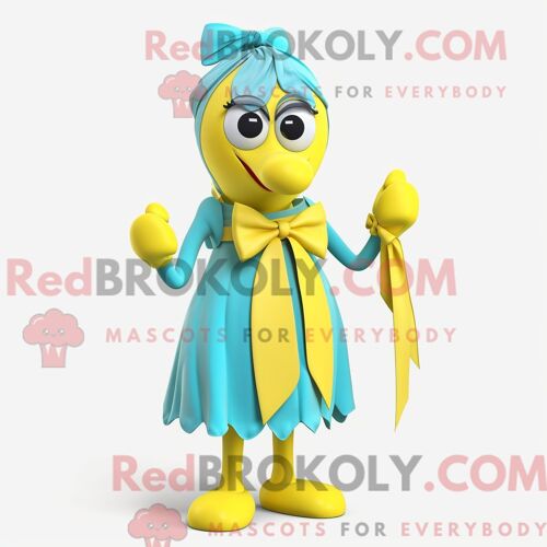 Costume De Mascotte Redbrokoly Cyan Baa Habillé Avec Une Robe Taille Empire Et Des Noeuds Papillons