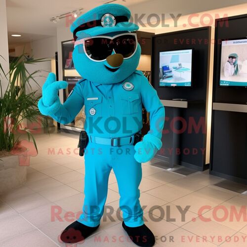 Costume De Mascotte Redbrokoly D Officier De Police Turquoise Habillé D Un T-Shirt À Manches Longues Et De Montres-Bracelets