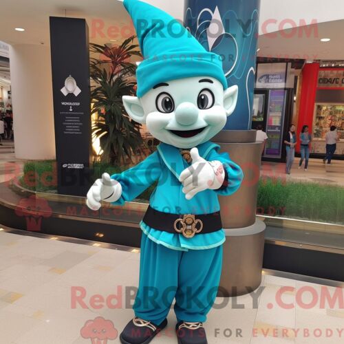Costume De Mascotte Redbrokoly De Chapeau De Sorcière Bleu Sarcelle Habillé Avec Un Pantalon Et Des Épingles De Châle