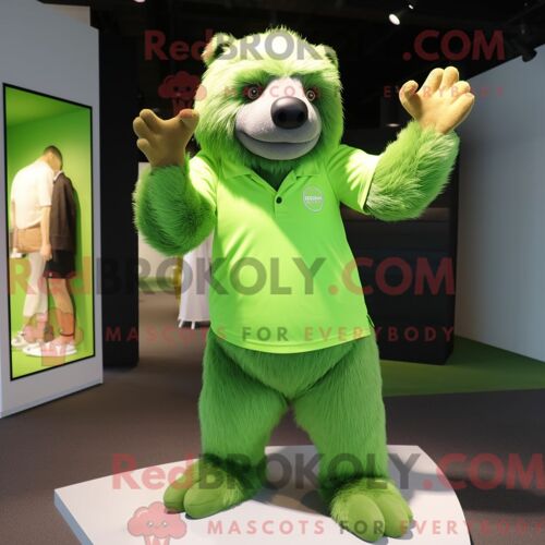Costume De Mascotte Redbrokoly D Ours Paresseux Vert Citron Habillé Avec Un Polo Et Des Gants