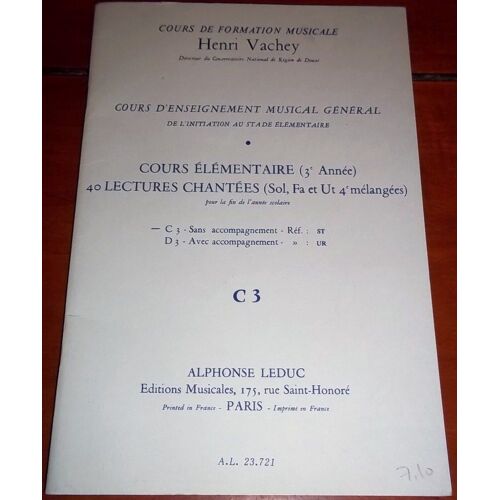 Cours De Formation Musicale / Cours Élémentaire 3è Année / 40 Lectures Chantées (Sol, Fa Et Ut 4è Mélangées / C3 Sans Accompagnement