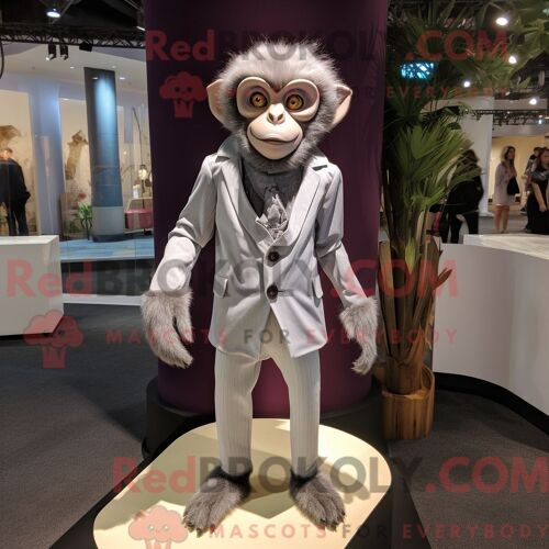 Mascotte Redbrokoly De Singe Capucin Argenté Personnage Habillé Avec Une Robe Midi Et Des Pochettes De Costume