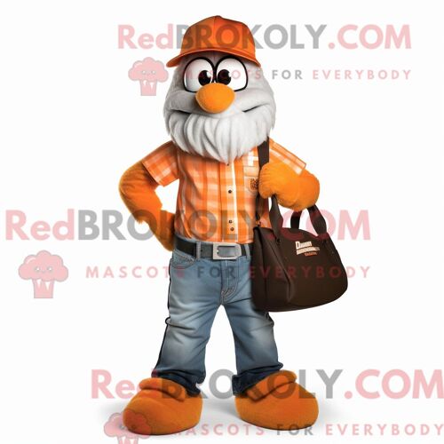 Costume De Mascotte Redbrokoly Orange Momentum Habillé Avec Une Chemise Habillée Et Des Sacs À Main