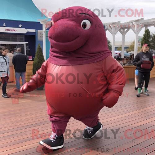 Personnage De Costume De Mascotte Redbrokoly De Baleine À Bosse Marron Habillé Avec Un Pantalon De Jogging Et Des Coussinets De Pied