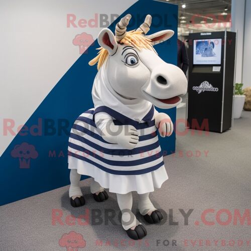 Costume De Mascotte Redbrokoly Quagga Bleu Marine Habillé Avec Une Jupe Trapèze Et Des Pochettes