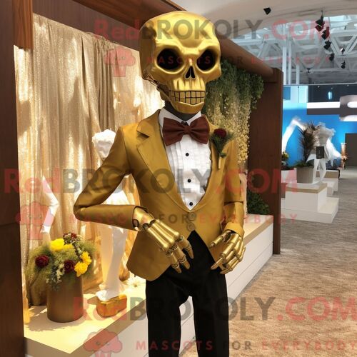 Personnage De Costume De Mascotte Redbrokoly De Morts-Vivants Dorés Habillé D Un Chemisier Et De Noeuds Papillons