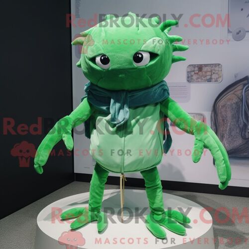 Mascotte Redbrokoly De Crabe Vert Costume De Personnage Habillé D Un Cardigan Et De Pinces À Cheveux