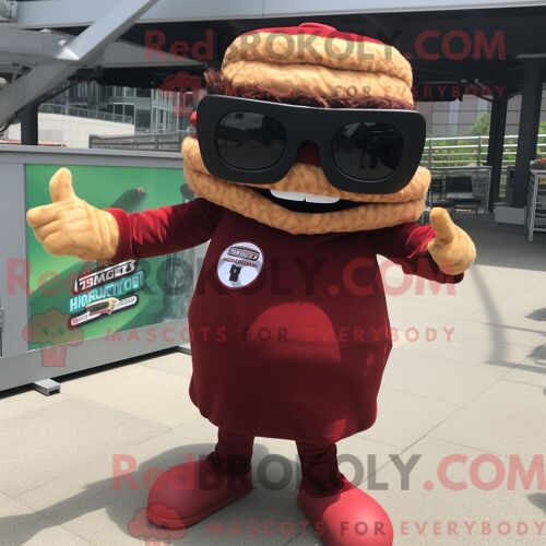 Personnage De Costume De Mascotte Redbrokoly De Sandwich Au Porc Effiloché Marron Habillé Avec Un Body Et Des Lunettes De Soleil