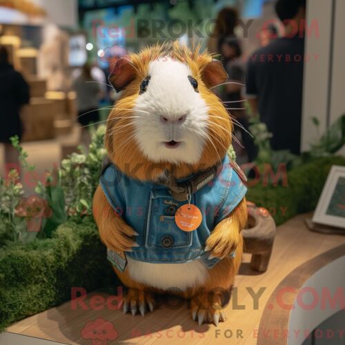 Costume De Mascotte Redbrokoly De Cochon D Inde Habillé D Un Jean Et De Colliers De Maman