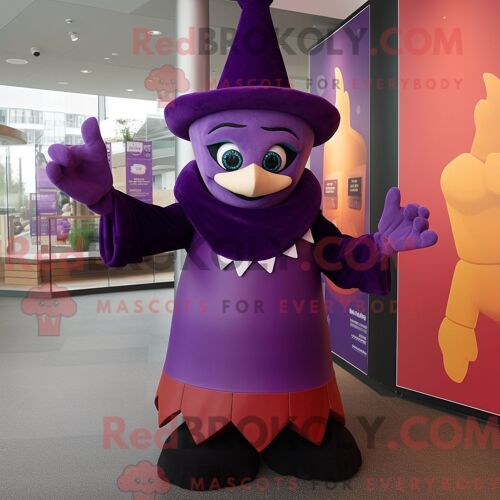 Costume Mascotte Redbrokoly De Magicien Violet Habillé D Une Jupe-Culotte Et De Mitaines